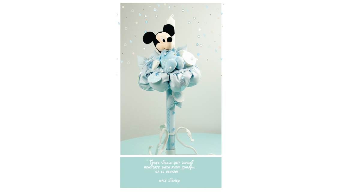 Lumanare de botez pentru baieti cu Mickey Mouse, 65x4 cm, Baby Blue Mickey 1